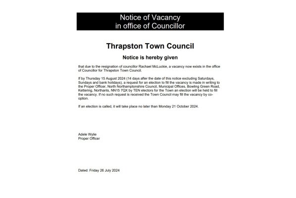 Notice of Vacancy in Office of Councillor